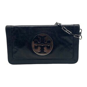 Tory Burch Black Patent Crinkle Bombe Reva Clutch